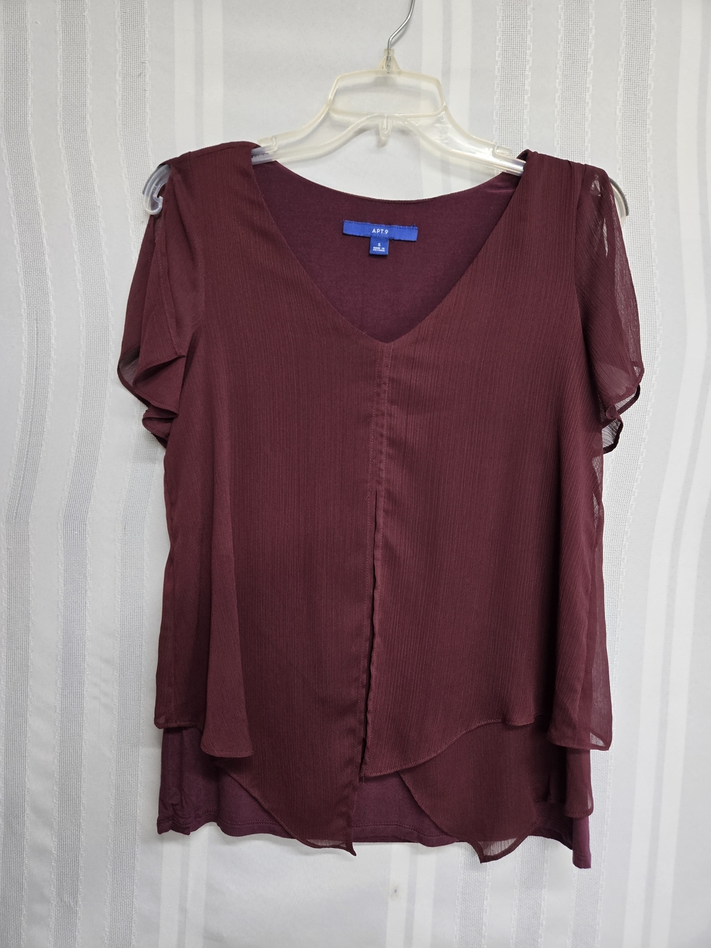 APT. 9 Women's V-Neck Layered Chiffon Top in Wine Size Small